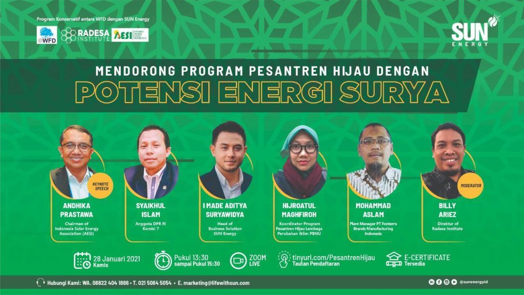 Webinar : Mendorong Program Pesantren Hijau Dengan Potensi Energi Surya