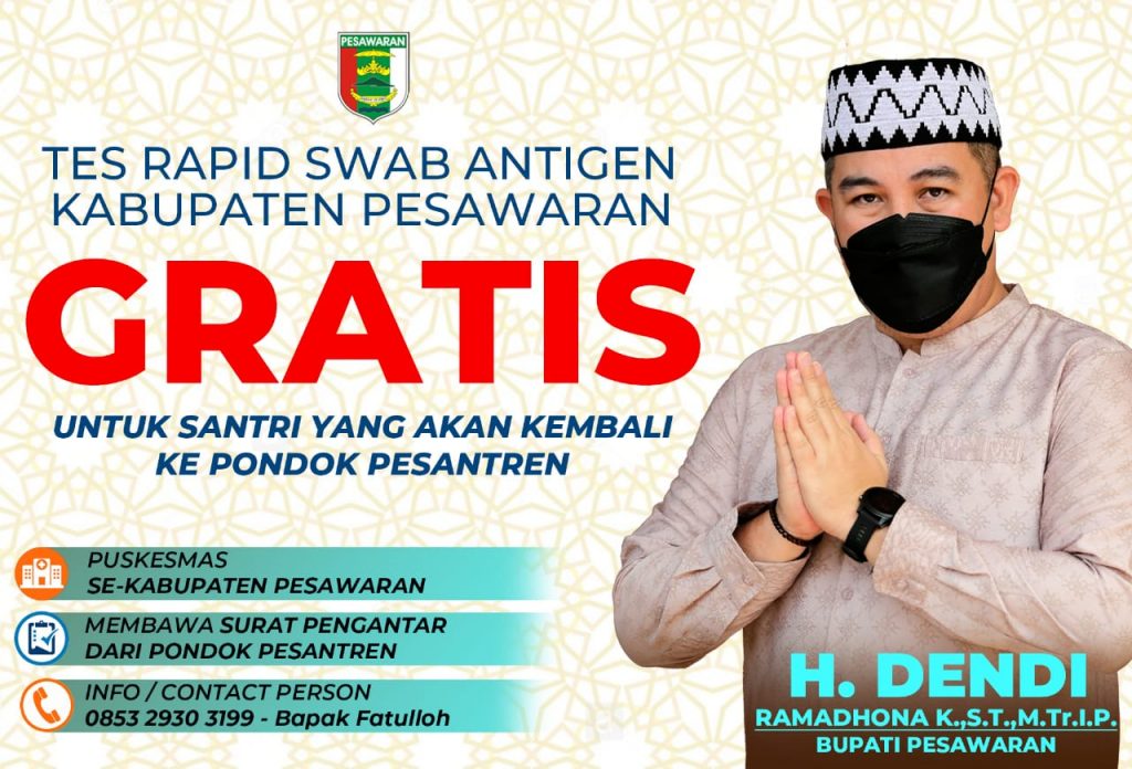 Pemerintah Kabupaten Pesawaran Inisiasikan SWAB Antigen Gratis Untuk Santri Asal Kabupaten Pesawaran