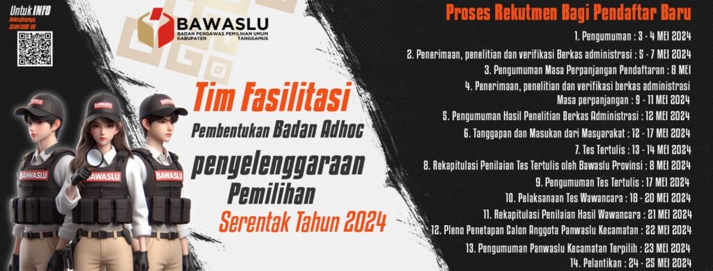 Bawaslu Kabupaten Tanggamus Membuka Pendaftaran Baru Panwaslu Kecamatan untuk Pilkada 2024.