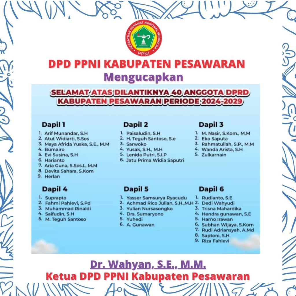 Ketua PPNI Pesawaran, Dr. Wahyan, SE., MM., Ucapkan Selamat atas Pelantikan 40 Anggota DPRD Pesawaran