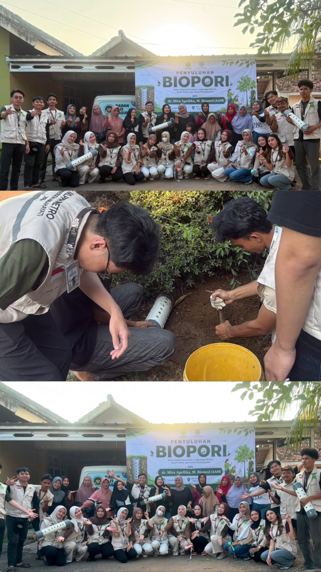 Kelompok 100 KKL-PPM Universitas Malahayati Gelar Penyuluhan dan Praktik Pembuatan Biopori sebagai Upaya Pengelolaan Sampah Organik Berkelanjutan di Margorejo